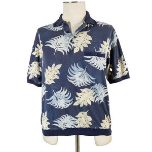 Wyndham Pointe polo shirt men's medium blue floral banded bottom retro preppy
